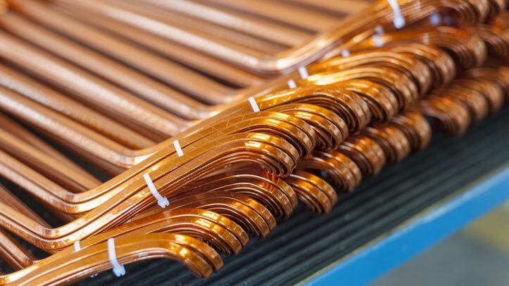 Copper elements ready to be used for the production of electric motors for Zurich's tramway trains at the maintenance garage of VBZ Zurich, Zurich's public tansport operator.