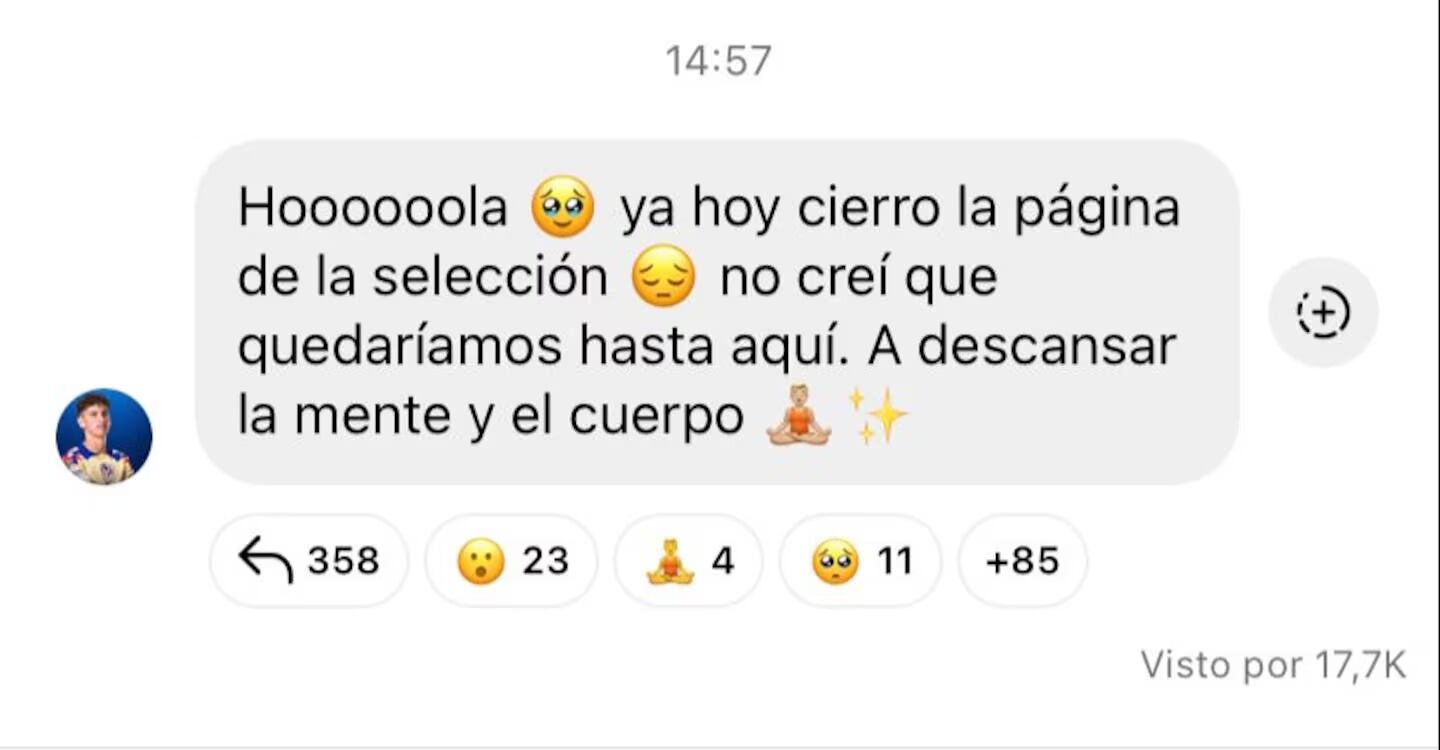 Mensaje de Igor Lichnovsky en su canal de difusión en Instagram.