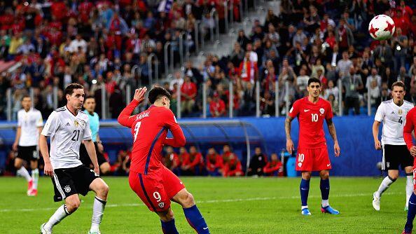SAINT PETERSBURG, RUSSIA - JULY 02: Angelo Sagal of Chile misses a chance during the FIFA Confederations Cup Russia 2017 Final match between Chile and Germany at Saint Petersburg Stadium on July 2, 2017 in Saint Petersburg, Russia. (Photo by Chris Brunskill Ltd/Getty Images)