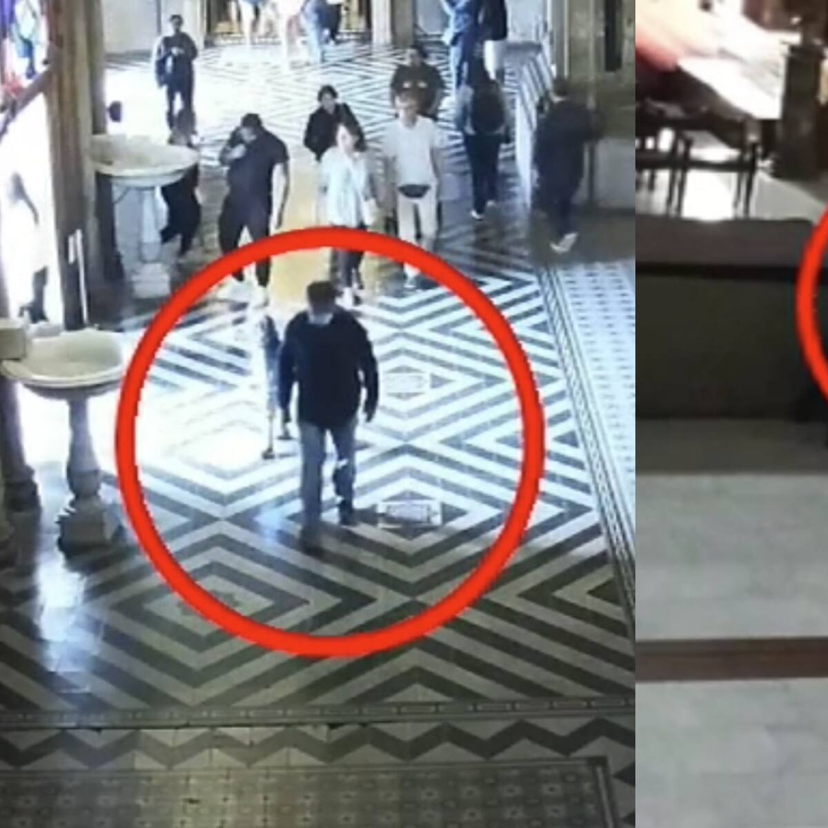 Entró con mascarilla y pasó la noche en el lugar: video muestra cómo operó el detenido por el robo en la Catedral de Santiago