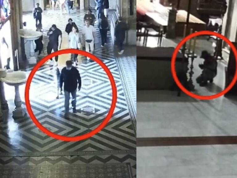 Entró con mascarilla y pasó la noche en el lugar: video muestra cómo operó el detenido por el robo en la Catedral de Santiago