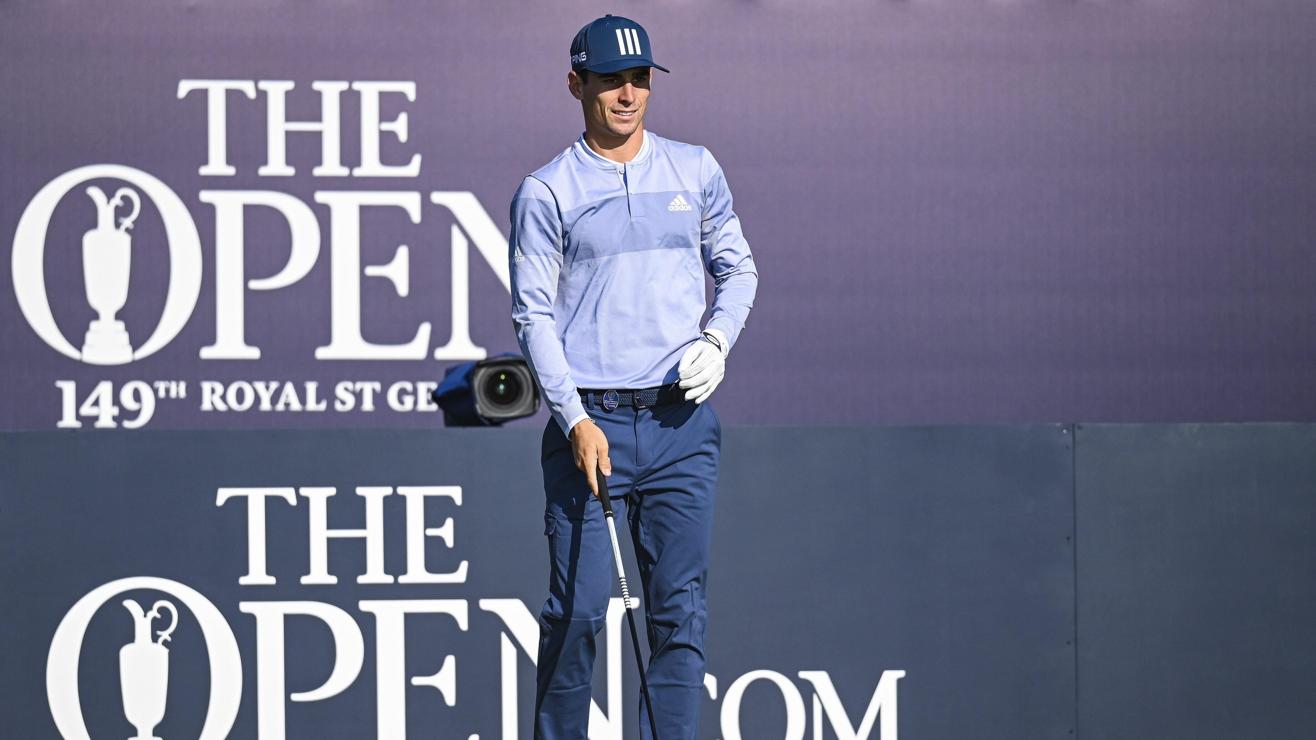 SANDWICH, ENGLAND - JULY 15: Joaquin Niemann of Chile smiles on the first tee during Day One of the 149th The Open Championship at Royal St. Georges Golf Club on July 15, 2021 in Sandwich, England. (Photo by Keyur Khamar/PGA TOUR via Getty Images)