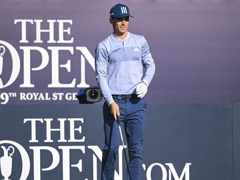 SANDWICH, ENGLAND - JULY 15:  Joaquin Niemann of Chile smiles on the first tee during Day One of the 149th The Open Championship at Royal St. Georges Golf Club on July 15, 2021 in Sandwich, England. (Photo by Keyur Khamar/PGA TOUR via Getty Images)