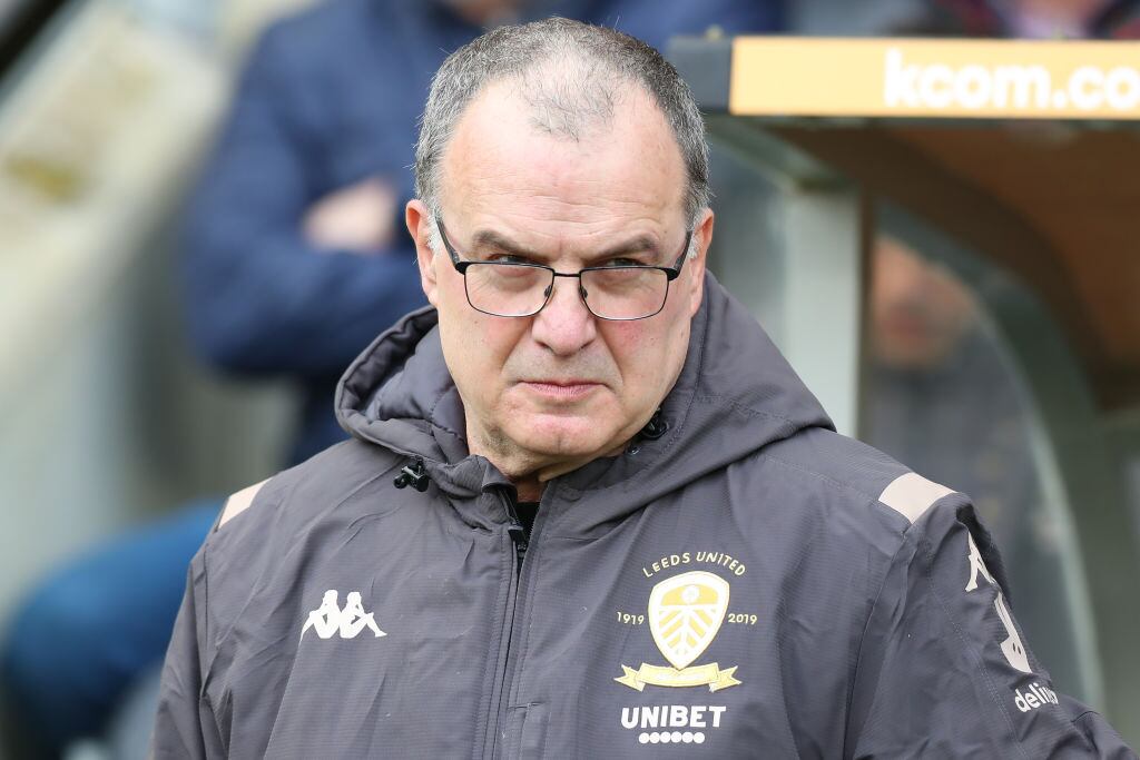 HULL, ENGLAND - FEBRUARY 29: Marcelo Bielsa manager of Leeds United looks on during the Sky Bet Championship match between Hull City and Leeds United at KCOM Stadium on February 29, 2020 in Hull, England. (Photo by Ashley Allen/Getty Images)