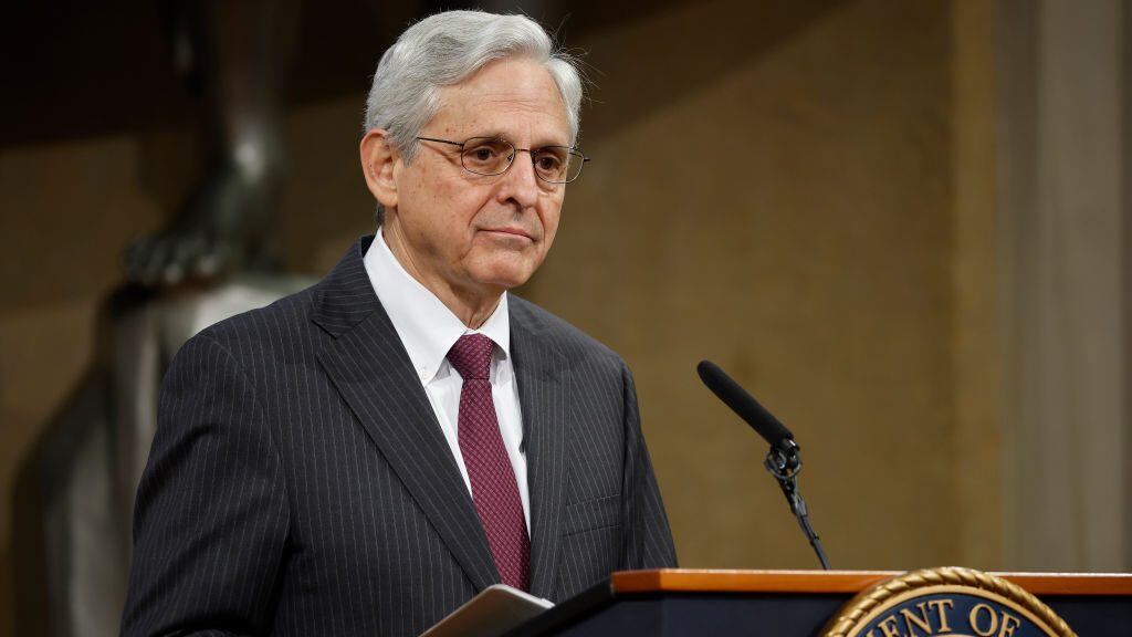 WASHINGTON, DC - MAY 20: U.S. Attorney General Merrick Garland delivers remarks during an event to mark the first anniversary of the COVID-19 Hate Crimes Act at the Department of Justice Robert F. Kennedy Building on May 20, 2022 in Washington, DC. Noting that 10 Black people were murdered as they shopped for groceries in a racist massacre on May 14th in Buffalo, New York. The Biden Administration officials announced a series of policy initiatives to help deter and confront hate crimes and other bias-related incidents. (Photo by Chip Somodevilla/Getty Images)
