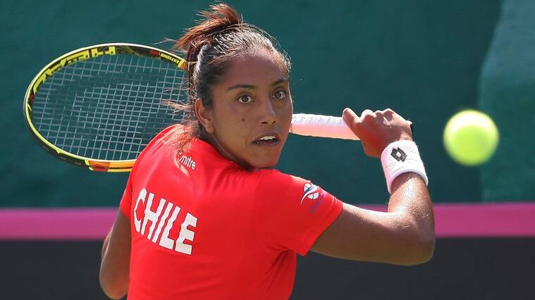 TOLUCA, MEXICO - FEBRUARY 08: Daniela Seguel of Chile takes a shot during the third day of the Tennis Fed Cup, American Zone Group 1 at Club Deportivo La Asuncion, on February 08, 2017 in Toluca, Mexico. (Photo by Jaime Lopez/Jam Media/Latin Content/Getty Images)