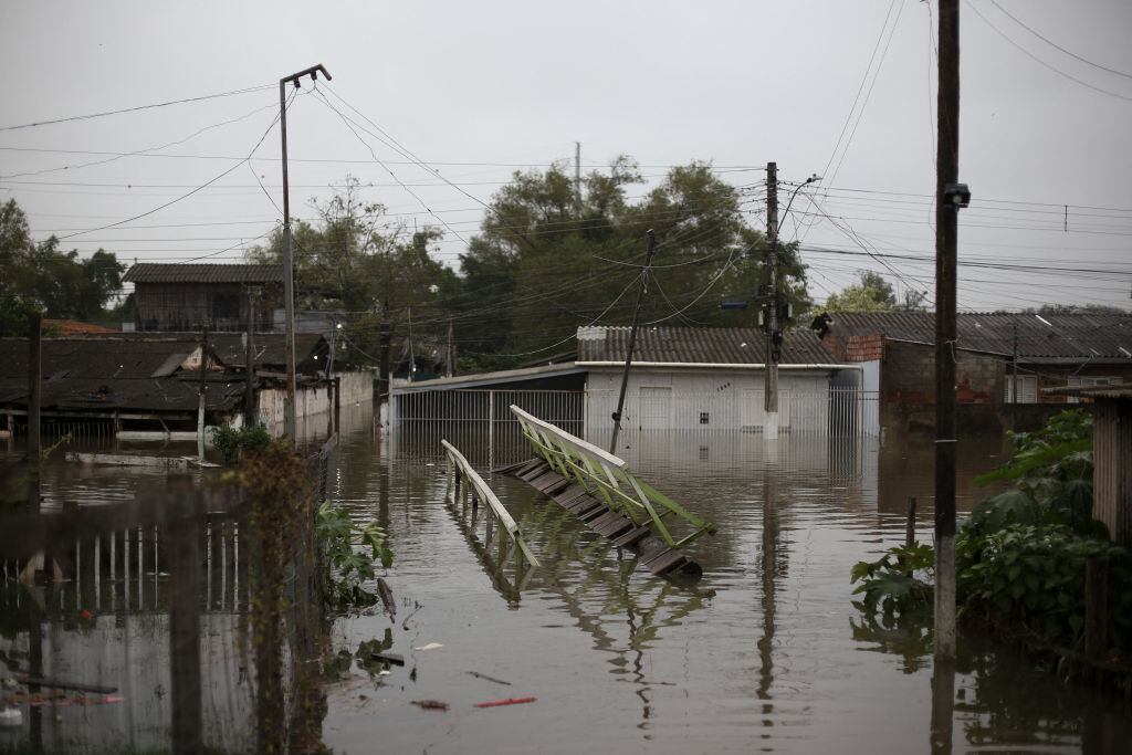 Las viviendas anegadas luego de un grave temporal que provocó el desborde de ríos e inundaciones en el estado Río Grande do Sul en Brasil.