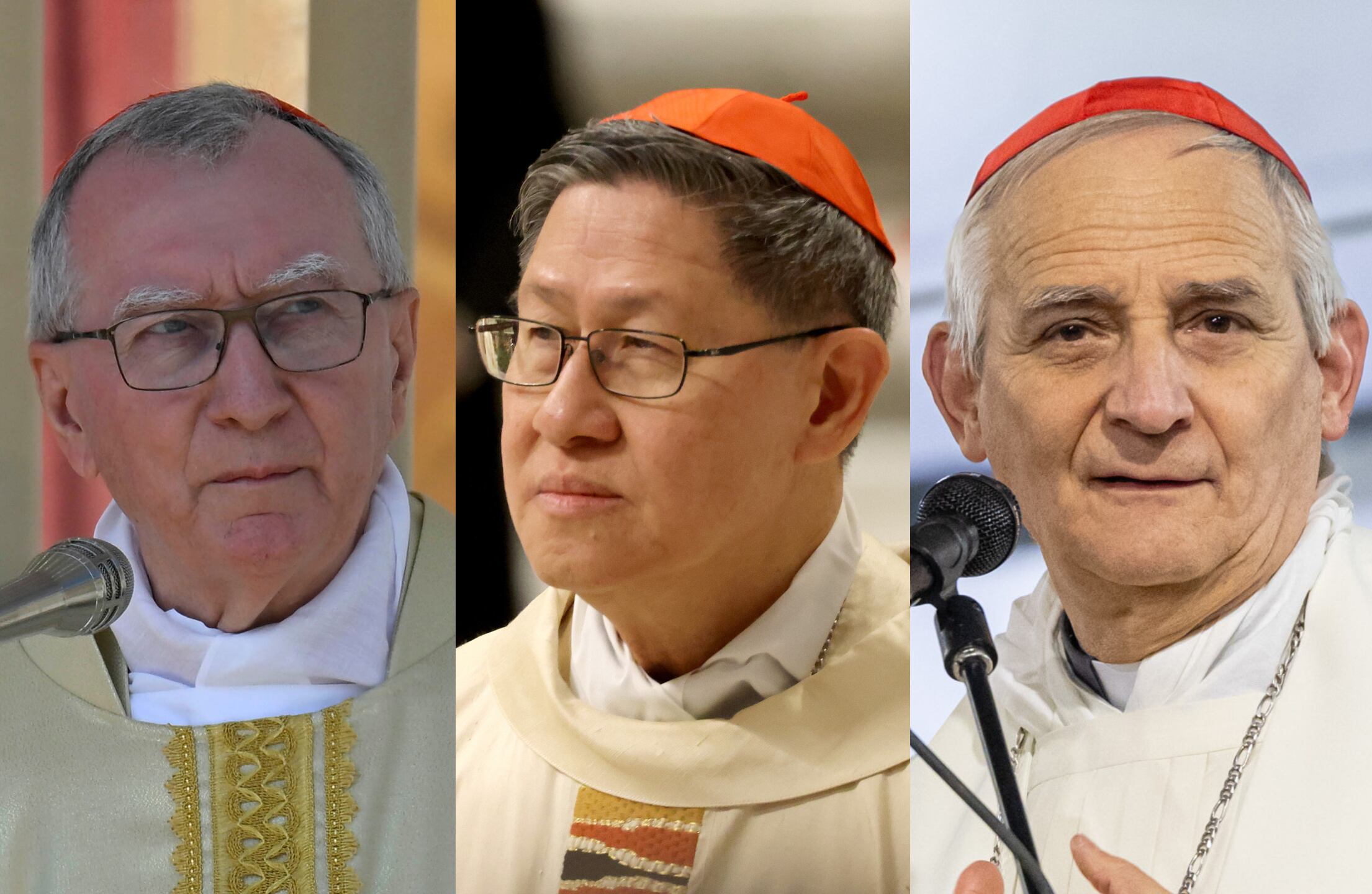 (De izquierda a derecha) Pietro Parolin, Luis Antonio Tagle y Matteo Zuppi / Getty Images 