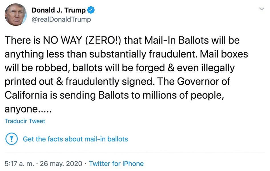 Twitter advierte sobre mensaje de Trump