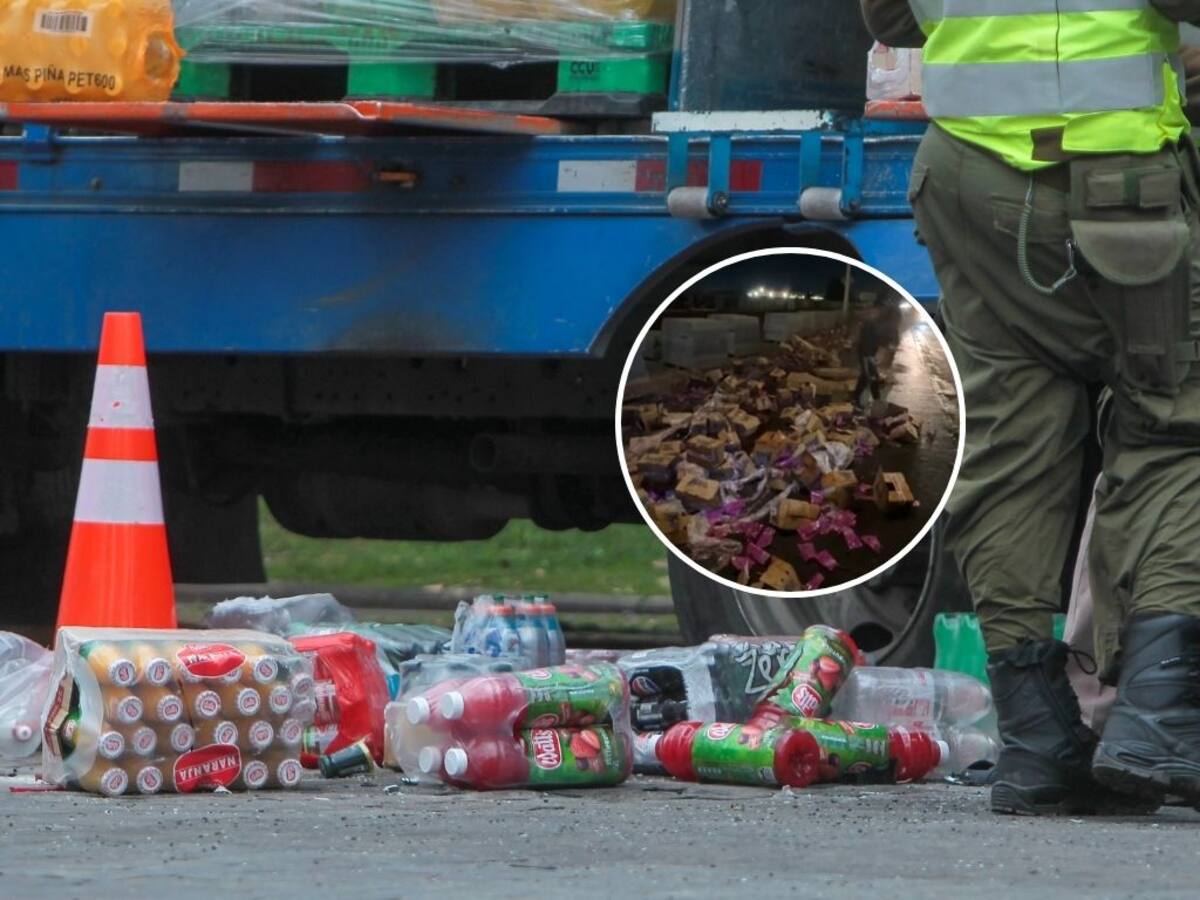 Camión de bebidas vuelca su carga en Maipú y genera importante congestión hacia Santiago