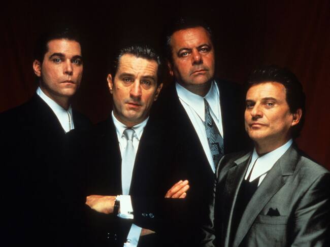 Ray Liotta, Robert De Niro, Paul Sorvino y Joe Pesci en la promoción de Goodfellas (1990). Getty Images