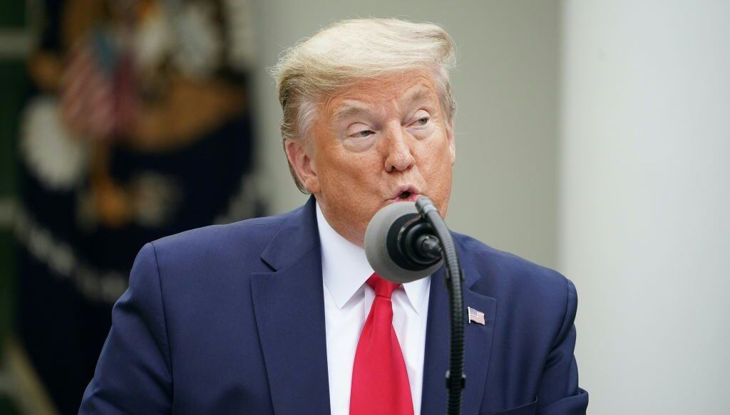 US President Donald Trump speaks during the daily briefing on the novel coronavirus, which causes COVID-19, in the Rose Garden of the White House on April 14, 2020, in Washington, DC. (Photo by MANDEL NGAN / AFP) (Photo by MANDEL NGAN/AFP via Getty Images)