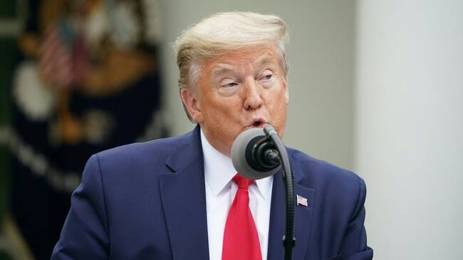 US President Donald Trump speaks during the daily briefing on the novel coronavirus, which causes COVID-19, in the Rose Garden of the White House on April 14, 2020, in Washington, DC. (Photo by MANDEL NGAN / AFP) (Photo by MANDEL NGAN/AFP via Getty Images)