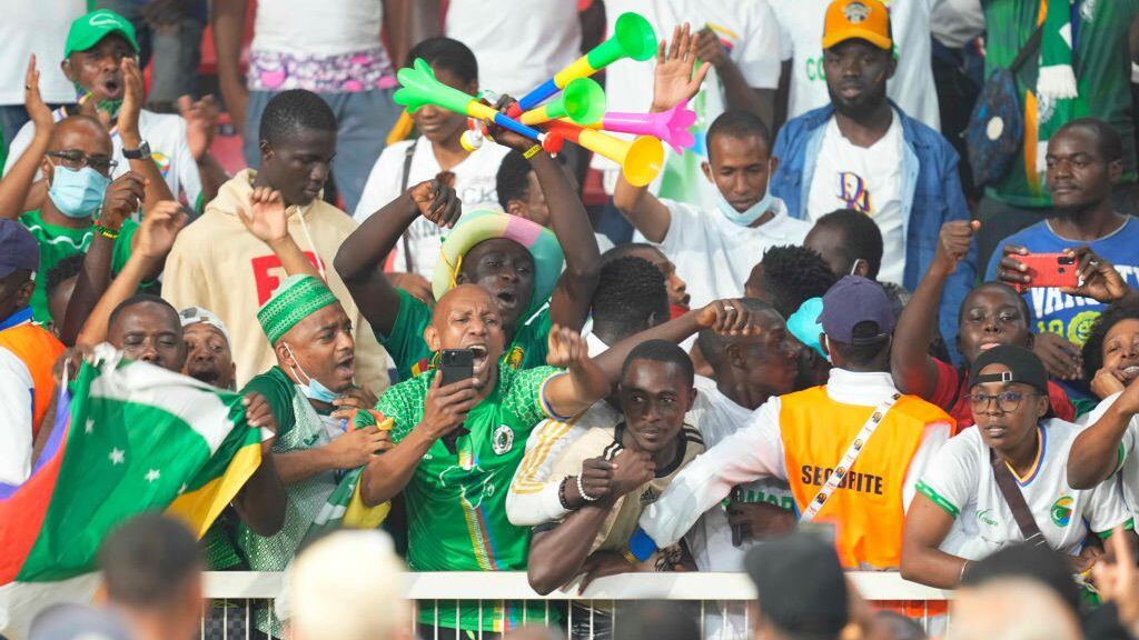 Fans from Comoros during Cameroun versus Comoros, African Cup of Nations, at Olempe Stadium on January 24, 2022. (Photo by Ulrik Pedersen/NurPhoto via Getty Images)
