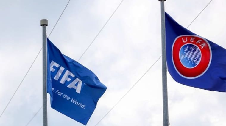ISTANBUL, TURKEY - SEPTEMBER 22: A photo shows the logo and sign board of 'Turkish Football Federation' and flags of UEFA and FIFA in Istanbul, Turkey on September 22, 2018. (Photo by Emrah Yorulmaz/Anadolu Agency/Getty Images)