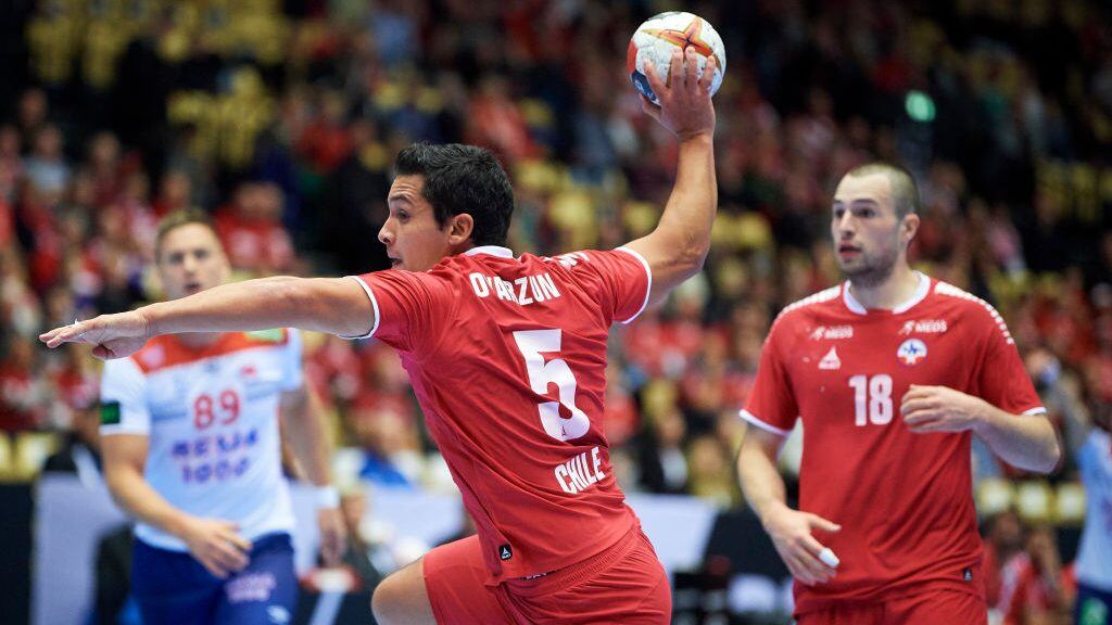 HERNING, DENMARK JANUARY 15: Elias Oyarzun of Chile in action during the IHF Men's World Championships Handball match between Norway and Chile in Jyske Bank Boxen on January 15, 2019 in Herning, Denmark. (Photo by Jan Christensen / FrontzoneSport via Getty Images)