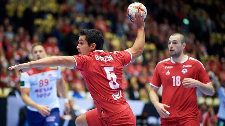 HERNING, DENMARK JANUARY 15: Elias Oyarzun of Chile in action during the IHF Men's World Championships Handball match between Norway and Chile in Jyske Bank Boxen on January 15, 2019 in Herning, Denmark. (Photo by Jan Christensen / FrontzoneSport via Getty Images)