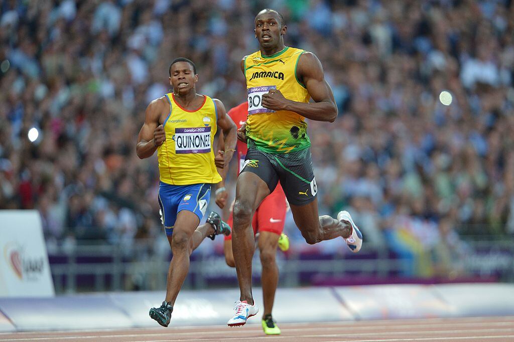 Usain Bolt gana una carrera ante Alex Quiñónez en JJOO de Londres 2012
