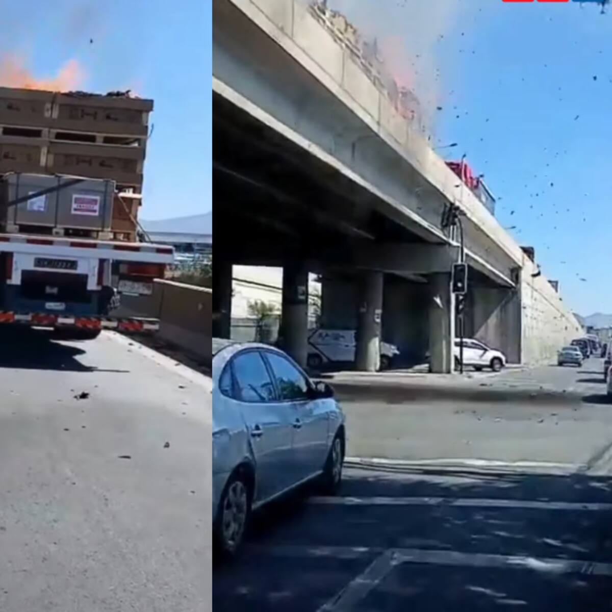 Camión con su carga en llamas provoca procedimiento de emergencia en autopista
