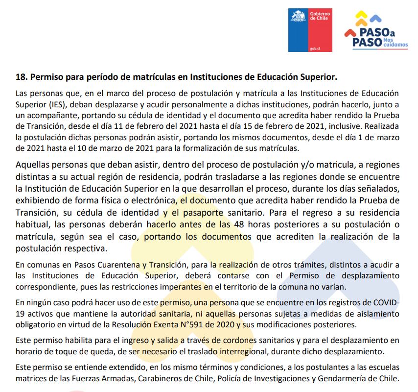 Permiso para período de matrículas en Instituciones de Educación Superior / Gobierno de Chile