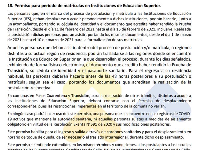 Permiso para período de matrículas en Instituciones de Educación Superior / Gobierno de Chile