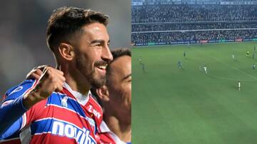 ¡Se pasó! Juan Martín Lucero mandó a la B al Santos de Soteldo con un golazo desde la mitad de la cancha