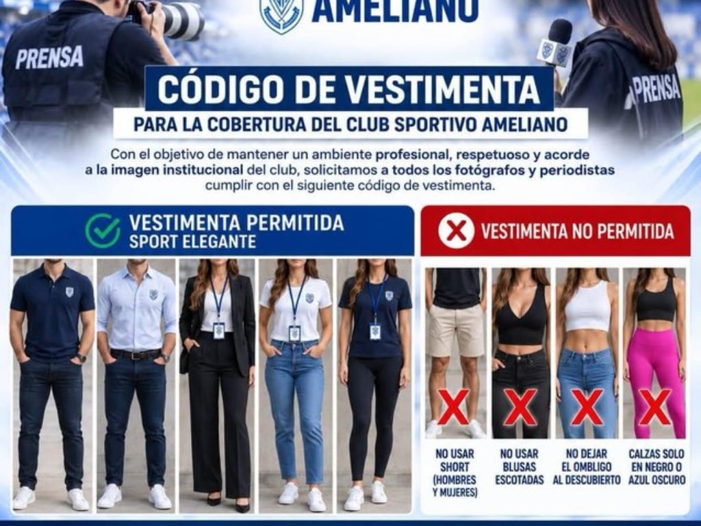El polémico código de vestimenta que impuso Sportivo Ameliano para periodistas y fotógrafos.