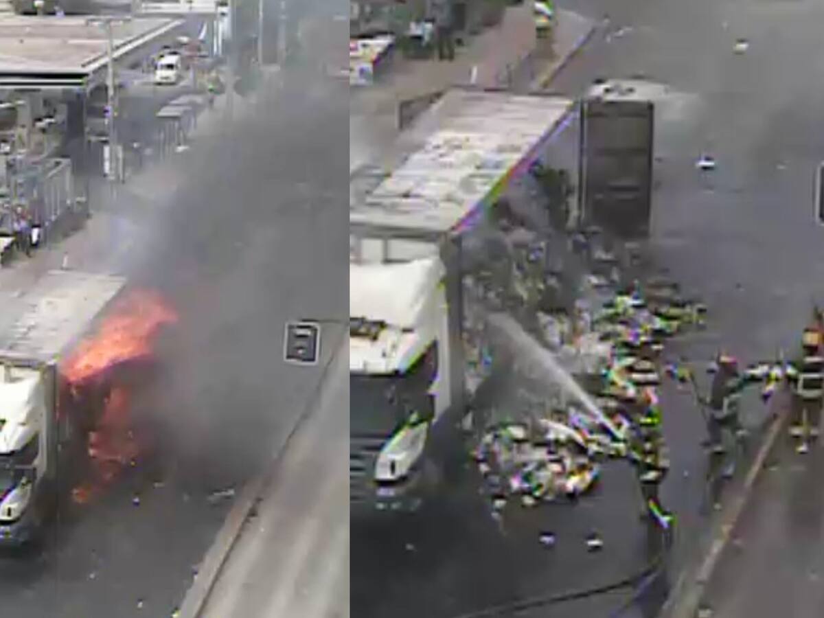 Incendio en carga de camión paraliza tránsito en Gran Avenida en La Cisterna
