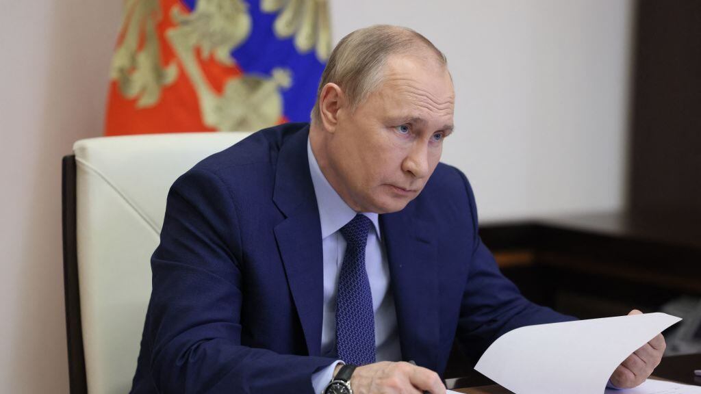 Russian President Vladimir Putin chairs a meeting on the road construction development via a video link at the Novo-Ogaryovo state residence, outside Moscow, on June 2, 2022. (Photo by Mikhail Metzel / SPUTNIK / AFP) (Photo by MIKHAIL METZEL/SPUTNIK/AFP via Getty Images)