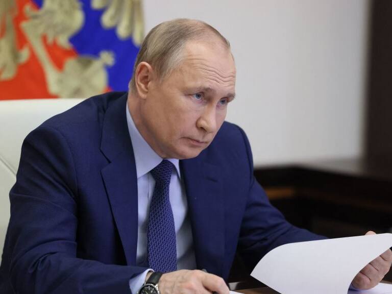 Russian President Vladimir Putin chairs a meeting on the road construction development via a video link at the Novo-Ogaryovo state residence, outside Moscow, on June 2, 2022. (Photo by Mikhail Metzel / SPUTNIK / AFP) (Photo by MIKHAIL METZEL/SPUTNIK/AFP via Getty Images)