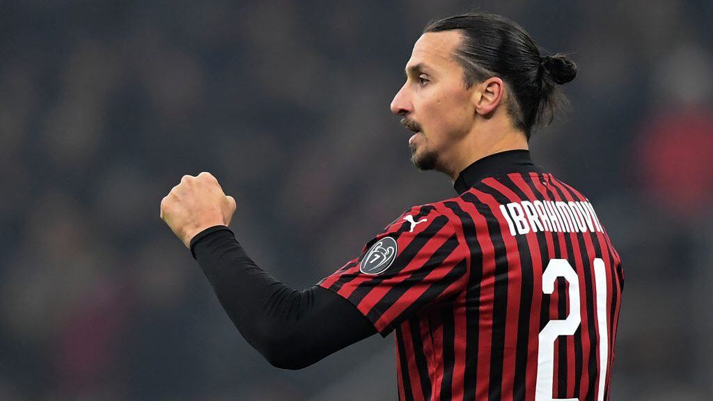 TOPSHOT - AC Milan's Swedish forward Zlatan Ibrahimovic celebrates scoring his team's fourth goal during the Italian Cup ((Coppa Italia) round of 8 football match between AC Milan and Torino on January 28, 2020 at the san Siro stadium in Milan. (Photo by MIGUEL MEDINA / AFP) (Photo by MIGUEL MEDINA/AFP via Getty Images)