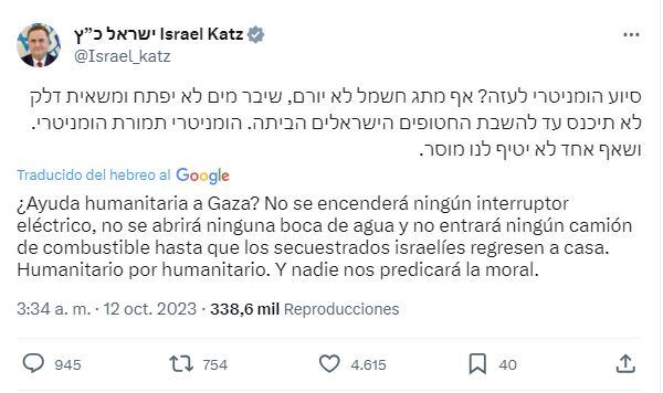 Ministro de Energía de Israel en X