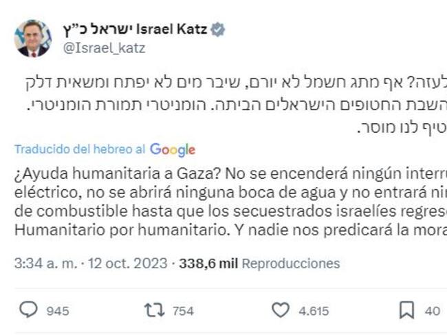 Ministro de Energía de Israel en X