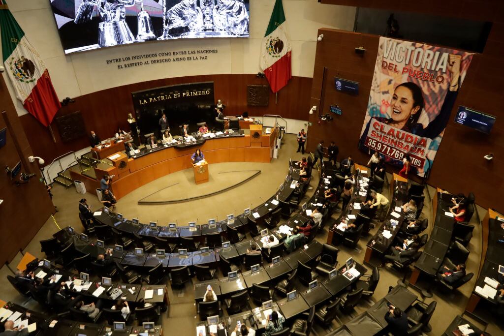 La sala de la comisión permanente del congreso mexicano durante una reunión en su sede en la Ciudad de México.
