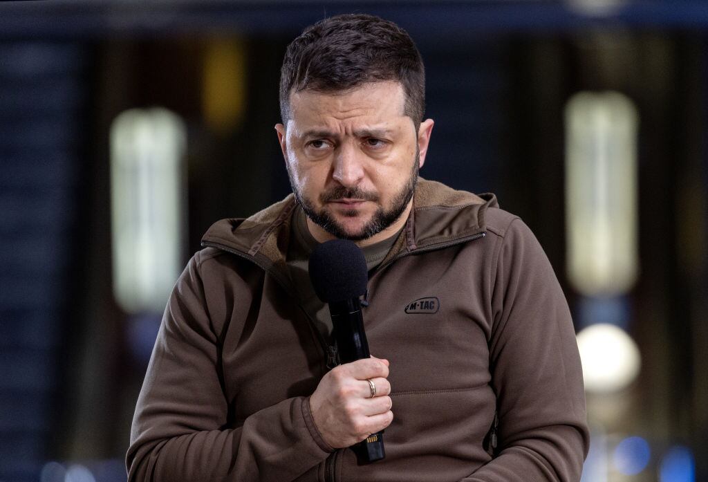 El presidente ucraniano Volodimir Zelenski ante la prensa