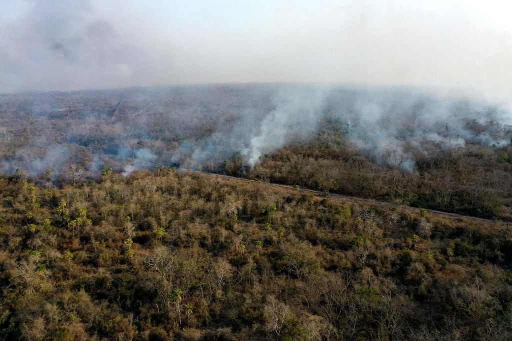 Vista aérea de la quema de un bosque en la región de Santa Cruz en Bolivia