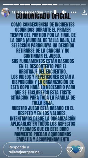 Comunicado de la Selección argentina de talla baja