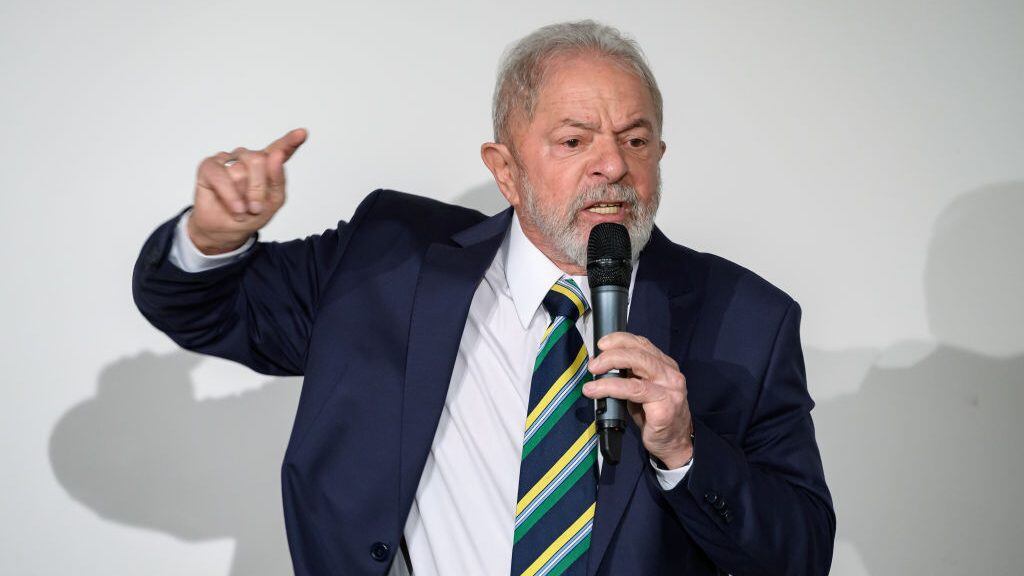 Former Brazilian president Luiz Inacio Lula da Silva delivers a speech during an event titled: "Dialogue about inequality with global unions and general public" at the Geneva Press Club on March 6, 2020 in Geneva. (Photo by Fabrice COFFRINI / AFP) (Photo by FABRICE COFFRINI/AFP via Getty Images)