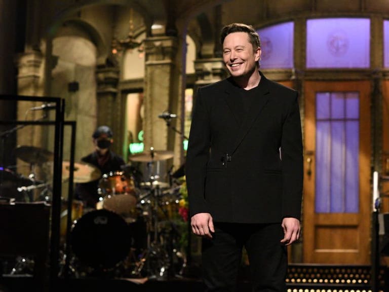 SATURDAY NIGHT LIVE -- &quot;Elon Musk&quot; Episode 1803 -- Pictured: Host Elon Musk during the monologue on Saturday, May 8, 2021 -- (Photo By: Will Heath/NBC/NBCU Photo Bank via Getty Images)