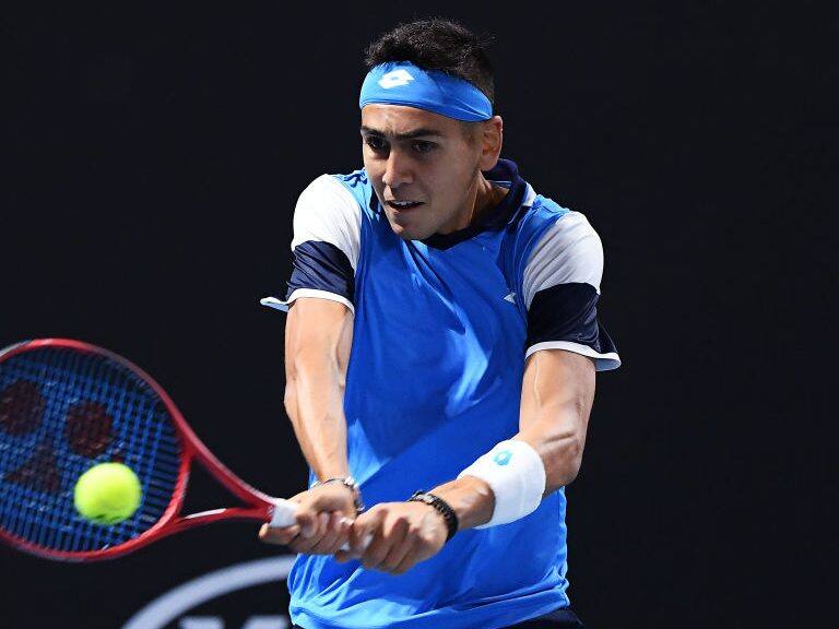 MELBOURNE, AUSTRALIA - JANUARY 21: Alejandro Tabilo of Chile plays a backhand during his Men's Singles first round match against Daniel Elahi Galan of Colombia on day two of the 2020 Australian Open at Melbourne Park on January 21, 2020 in Melbourne, Australia. (Photo by Quinn Rooney/Getty Images)