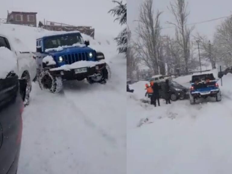 «Prepotente impaciente»: chofer choca a otros autos al intentar avanzar en la nieve en Farellones