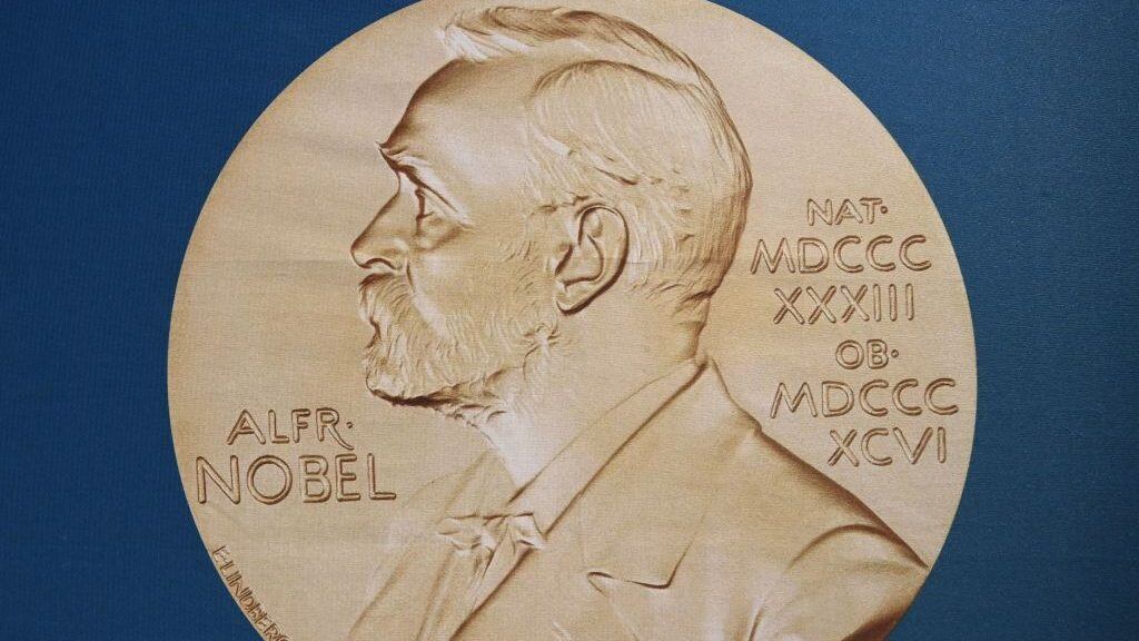 The portrait of Alfred Nobel is seen prior to the announcement of the winners of the 2020 Nobel Prize in Physiology or Medicine at the Karolinska Institute in Stockholm, Sweden, on October 5, 2020. (Photo by Jonathan NACKSTRAND / AFP) (Photo by JONATHAN NACKSTRAND/AFP via Getty Images)