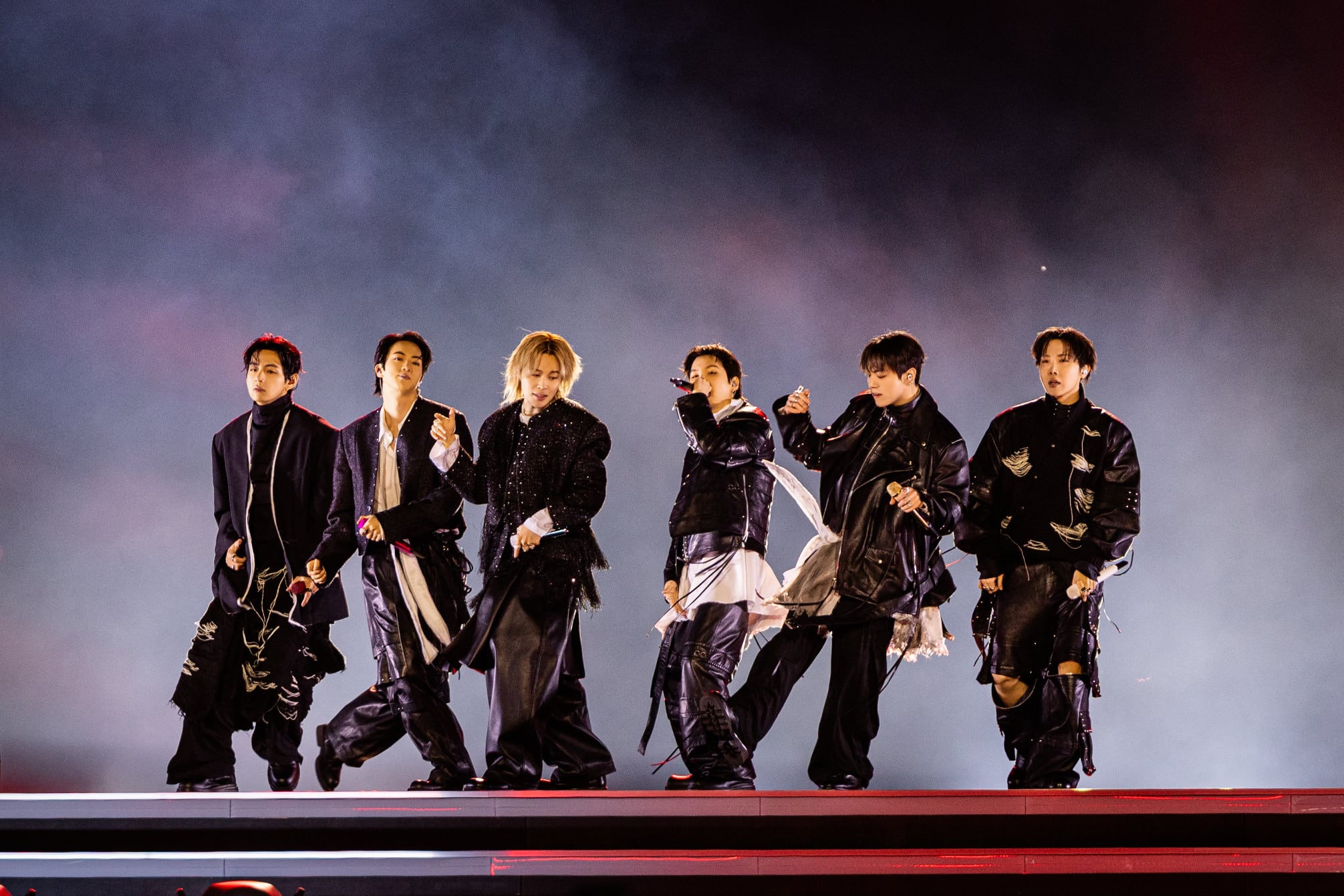(L to R) SUGA, JIMIN, JIN, JUNG KOOK, V, J-HOPE, RM at BTS The Comeback Live | Arirang at Gwanghwamun Square on March 21st in Seoul, Korea / BIGHIT MUSIC AND NETFLIX © 2026