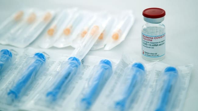 This picture shows a dose of the Moderna Covid-19 vaccine, in a Red Cros medical tent in Petrinja, some 50 kilometres (31 miles) from Zagreb, on January 13, 2021, after a powerful earthquake struck Croatia on December 29, 2020. (Photo by Damir SENCAR / AFP) (Photo by DAMIR SENCAR/AFP via Getty Images)