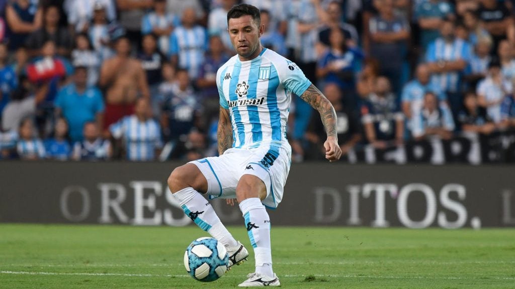 AVELLANEDA, ARGENTINA - FEBRUARY 28: Eugenio Mena of Racing Club controls the ball during a match between Racing Club and Newell's Old Boys as part of Superliga 2019/20 at Presidente Peron Stadium on February 28, 2020 in Avellaneda, Argentina. (Photo by Jam Media/Getty Images)
