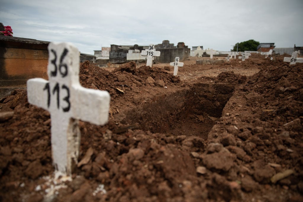Víctimas del Covid-19 en un cementerio de Río de Janeiro