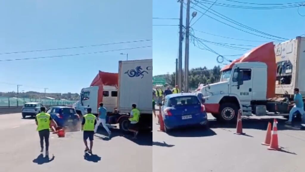 Conductor de camión impacta de frente a automóvil durante manifestación en Coronel