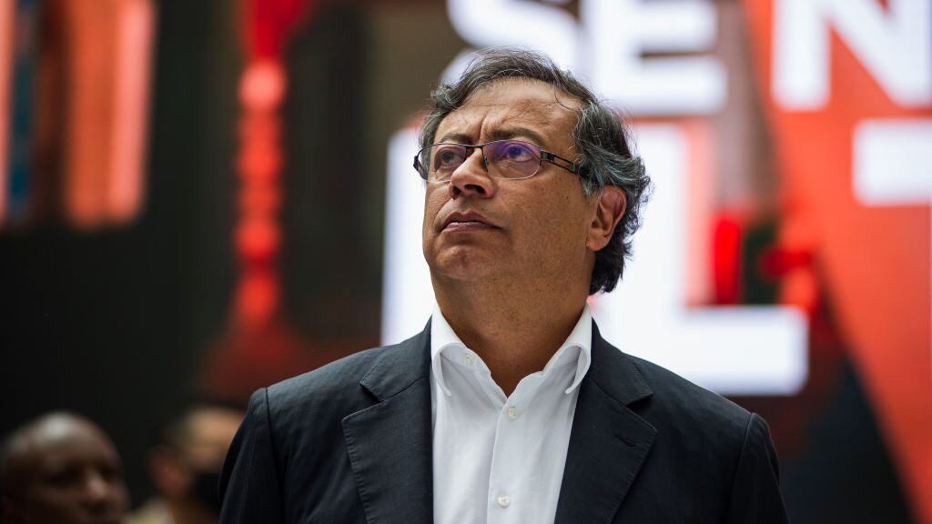 Presidential candidate for the political alliance Pacto Historico Gustavo Petro (Left) and his running mate for Colombia's vice-presidency Francia Marquez (Out of frame) sign their official candidacy to the National Registry of Colombia on March 25, 2022, in Bogota, Colombia. (Photo by Sebastian Barros/NurPhoto via Getty Images)