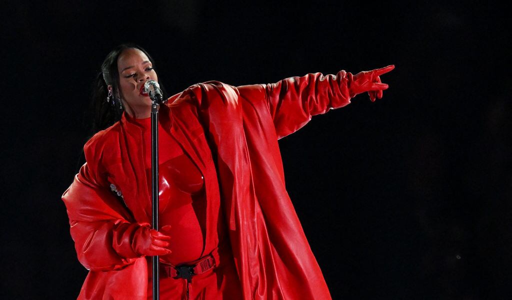 Barbadian singer Rihanna performs during the halftime show of Super Bowl LVII between the Kansas City Chiefs and the Philadelphia Eagles at State Farm Stadium in Glendale, Arizona, on February 12, 2023. (Photo by ANGELA WEISS / AFP) (Photo by ANGELA WEISS/AFP via Getty Images)
