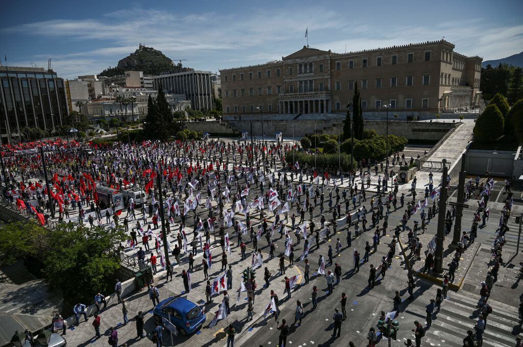El grupo sindical PAME conmemora el 1° de Mayo en Atenas